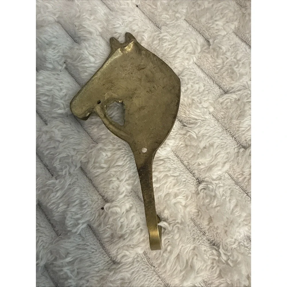Vintage MCM Horse Head Brass Hook Equine Georgian Rustic Barn Stable Hang Decor